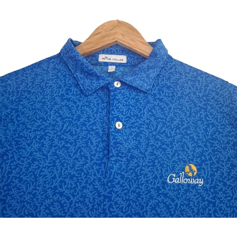 Peter Millar Summer Comfort Polo Shirt Mens Large Blue Galloway Golf Performance